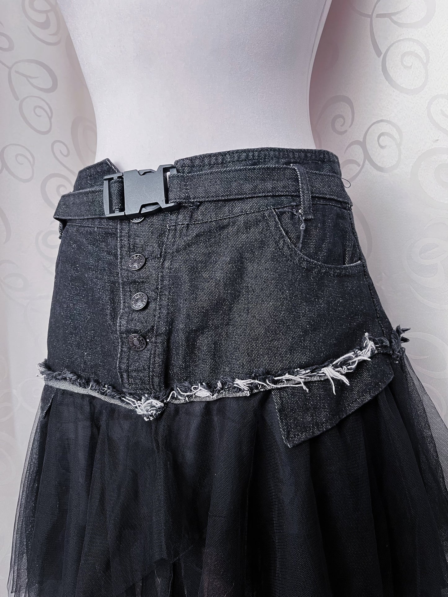 Fairy denim mesh asymmetrical tulle skirt 🕷️🦇