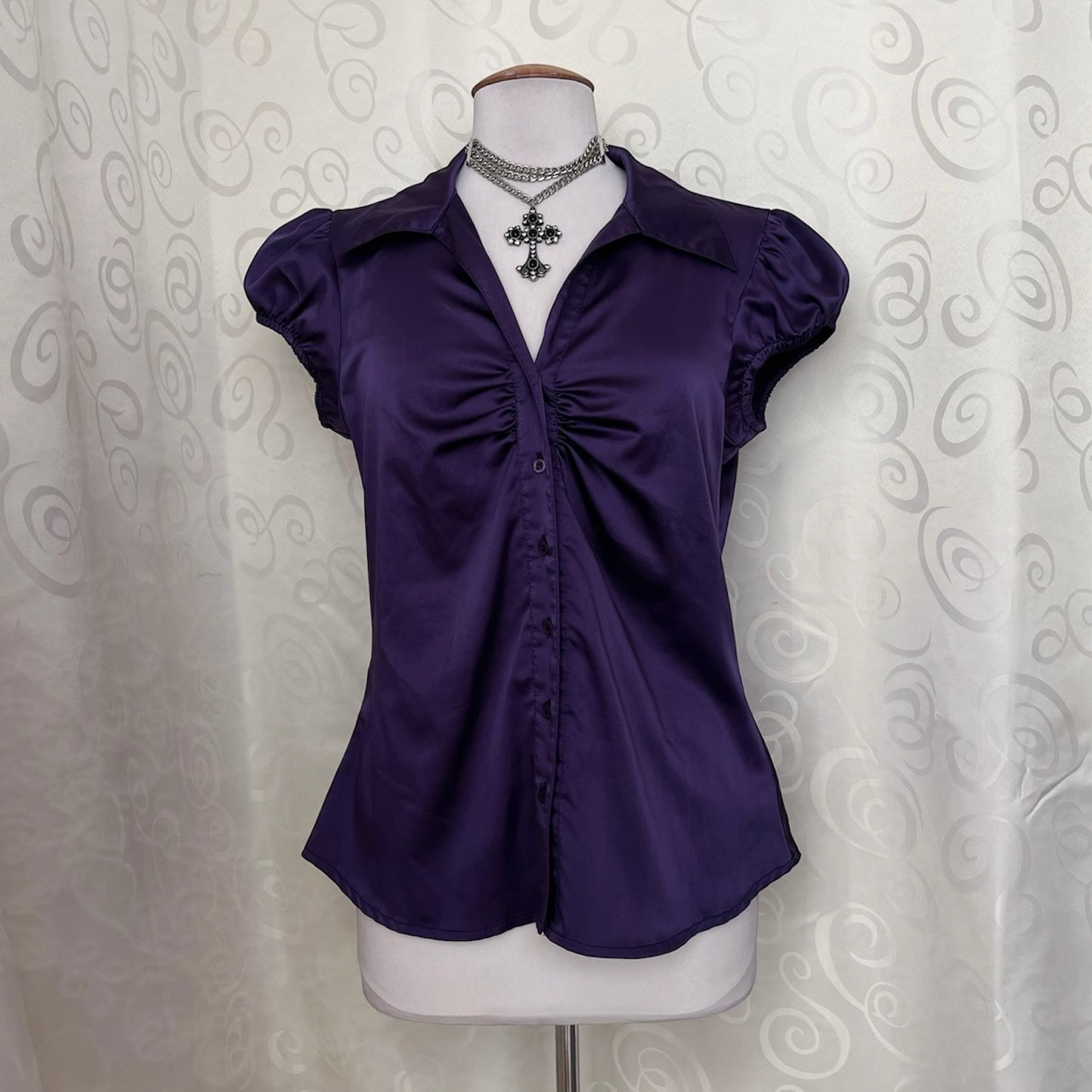 00’s Orsay Dark Coquette satin purple shirt 💜