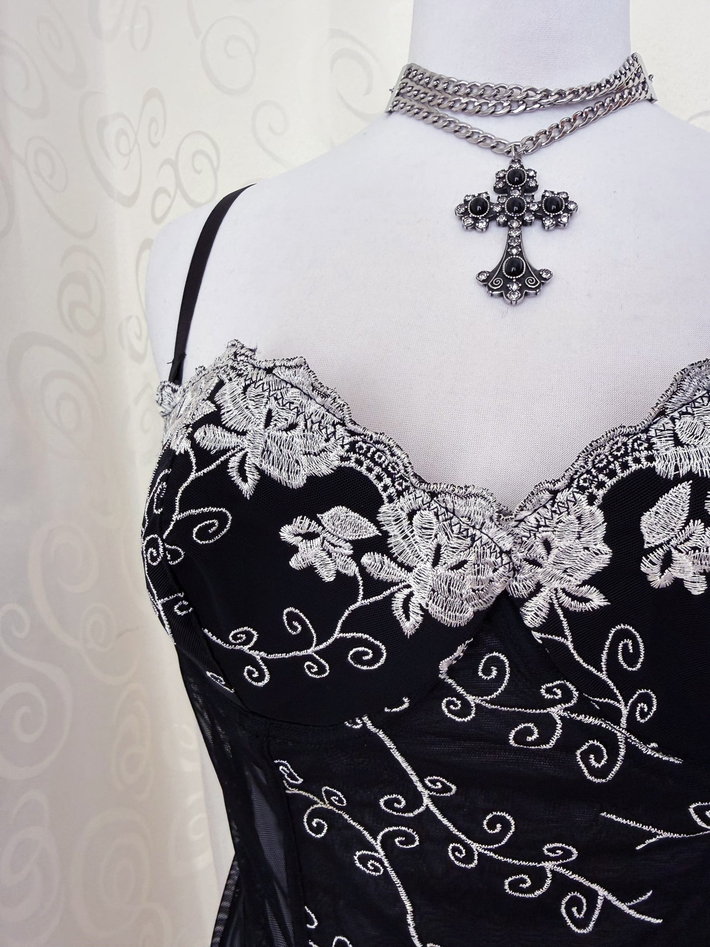 Whimsygoth mesh corset with spiral embroidered detail 🌀🗝️