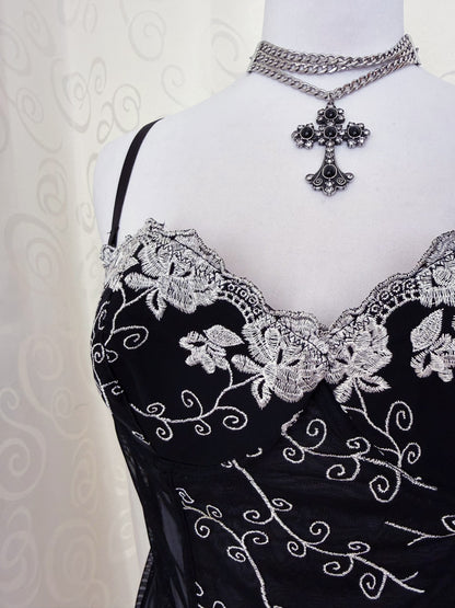 Whimsygoth mesh corset with spiral embroidered detail 🌀🗝️