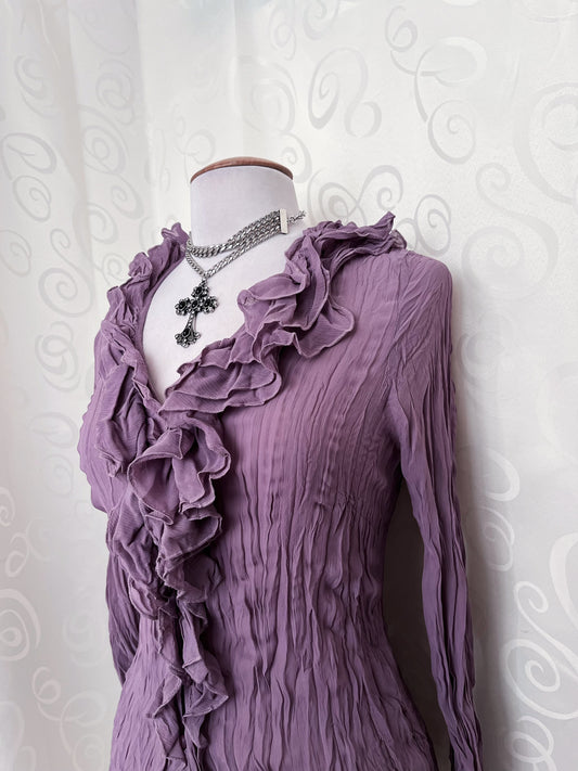 00’s fairycore lilac ruffle shirt 💜🧚🏻
