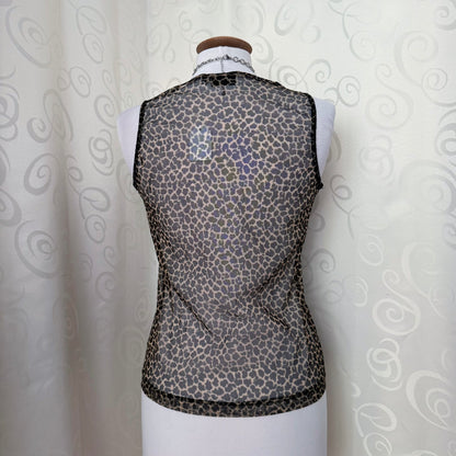 00’s mesh leopard print tank top with lace detail 🐆🦇
