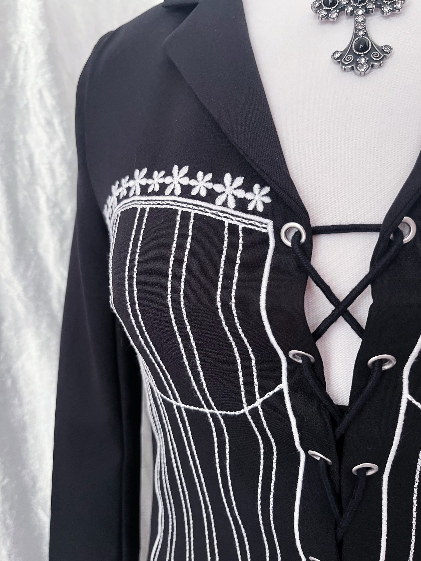 Gothic blazer dress with corset print embroidery & lace up 🎀🦇