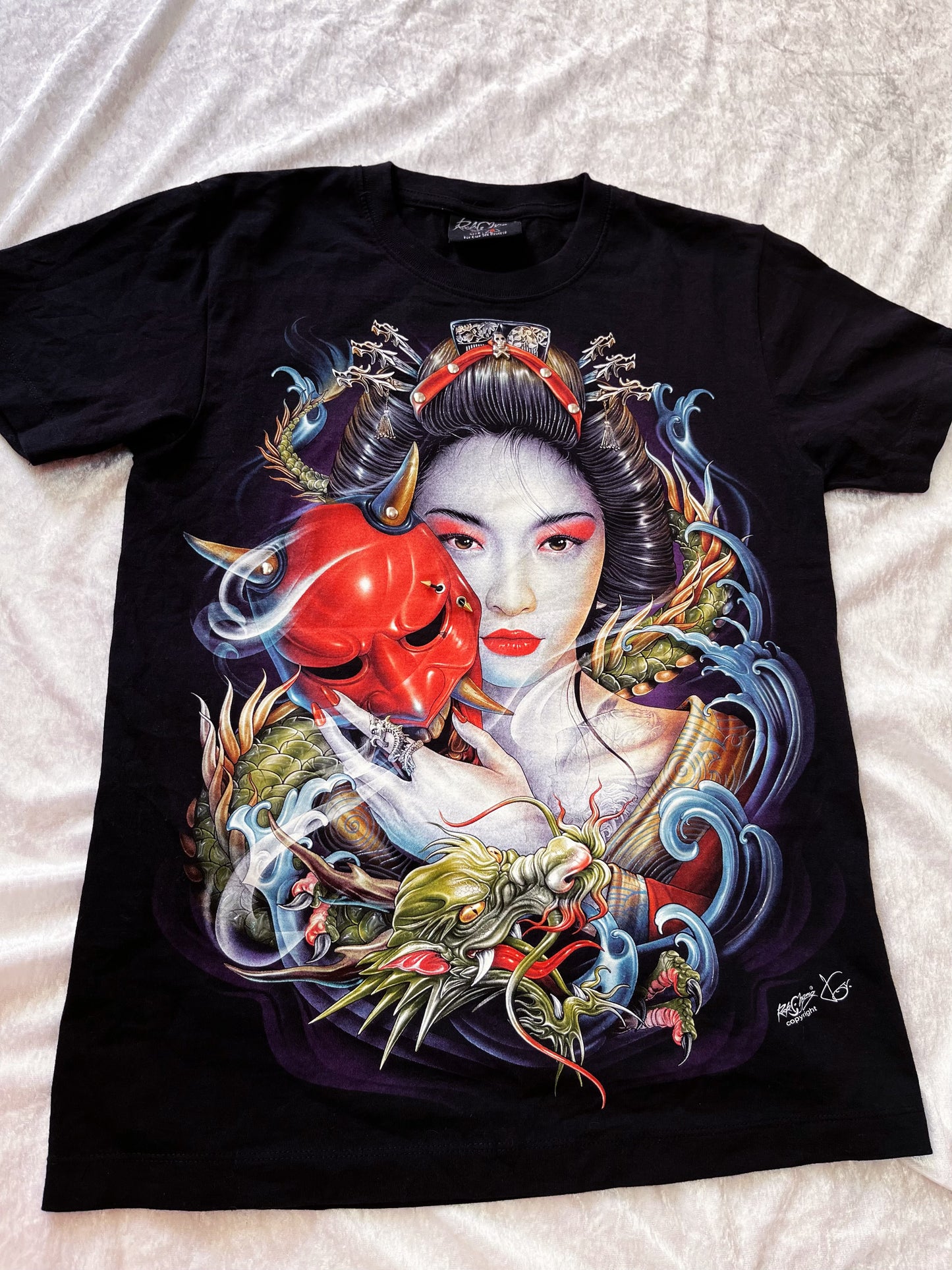 Vintage Geisha cotton shirt with PIERCING & embossed dragon details 👺👹