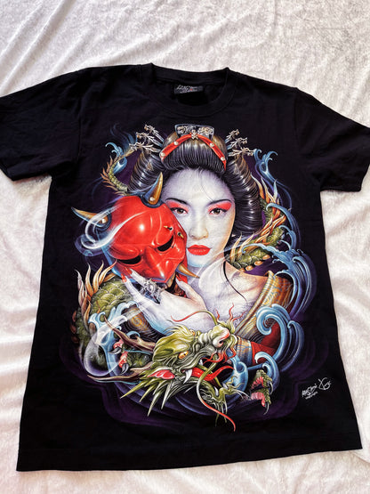 Vintage Geisha cotton shirt with PIERCING & embossed dragon details 👺👹