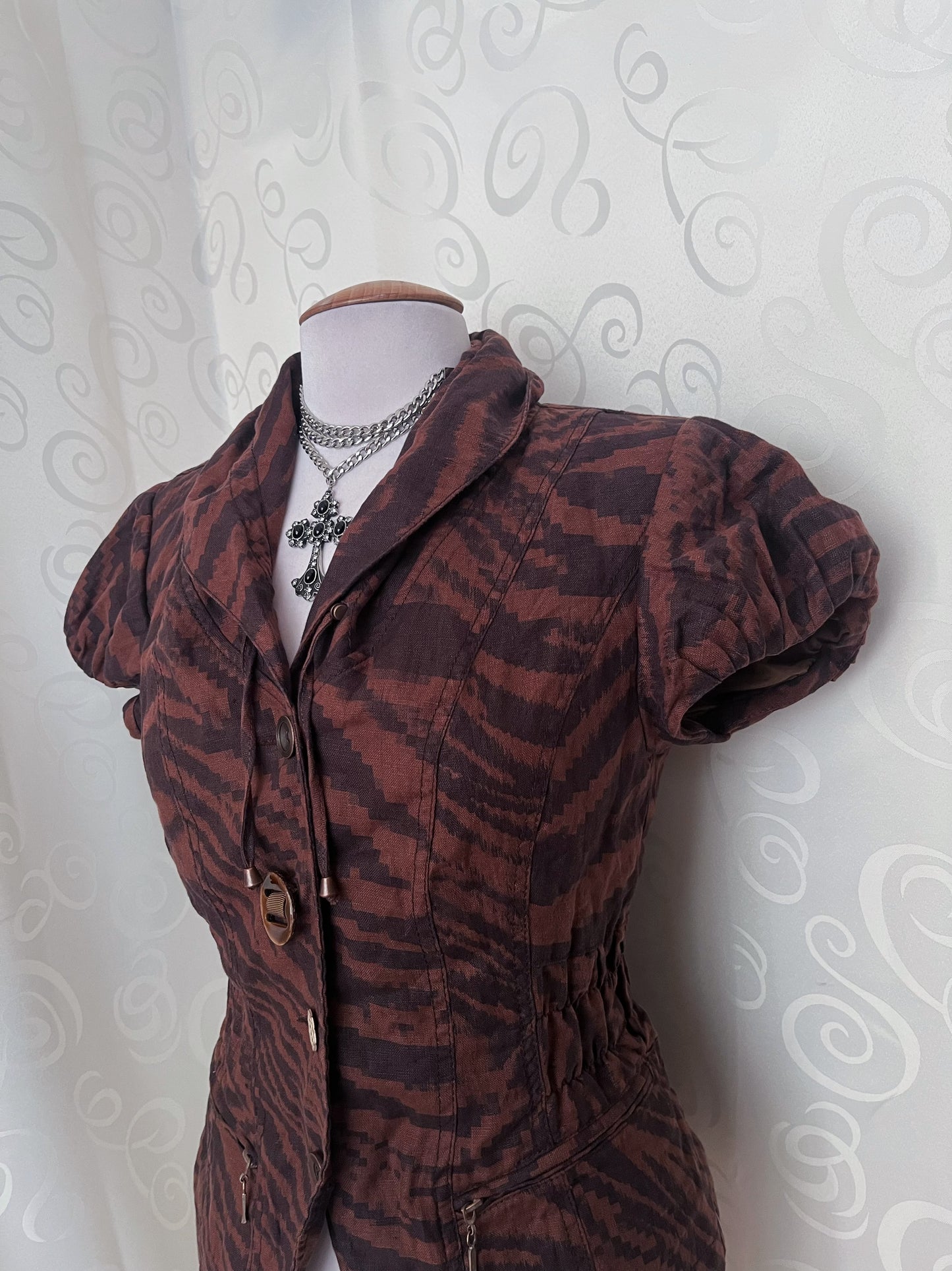 00’s whimsy zebra print brown jacket with lace-up detail 🦇🦓