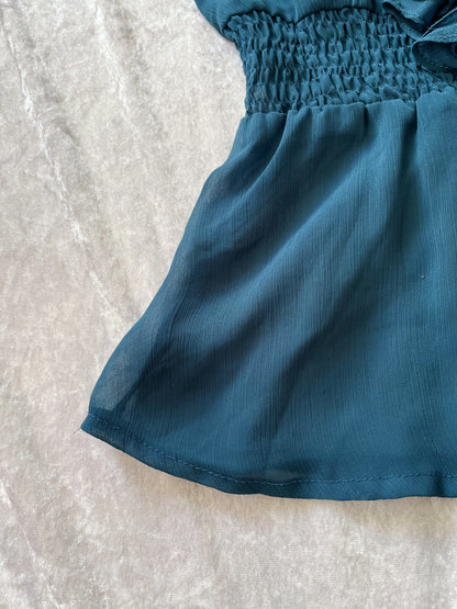 Cute teal coquette ruffle mesh shirt 💐