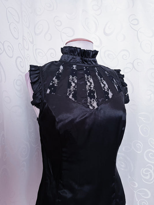00’s gothic/victorian style satin black top 🦇