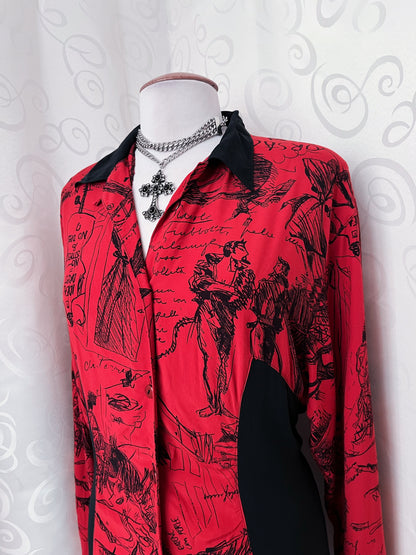 Vintage crazy-patterned red & black shirt ❤️