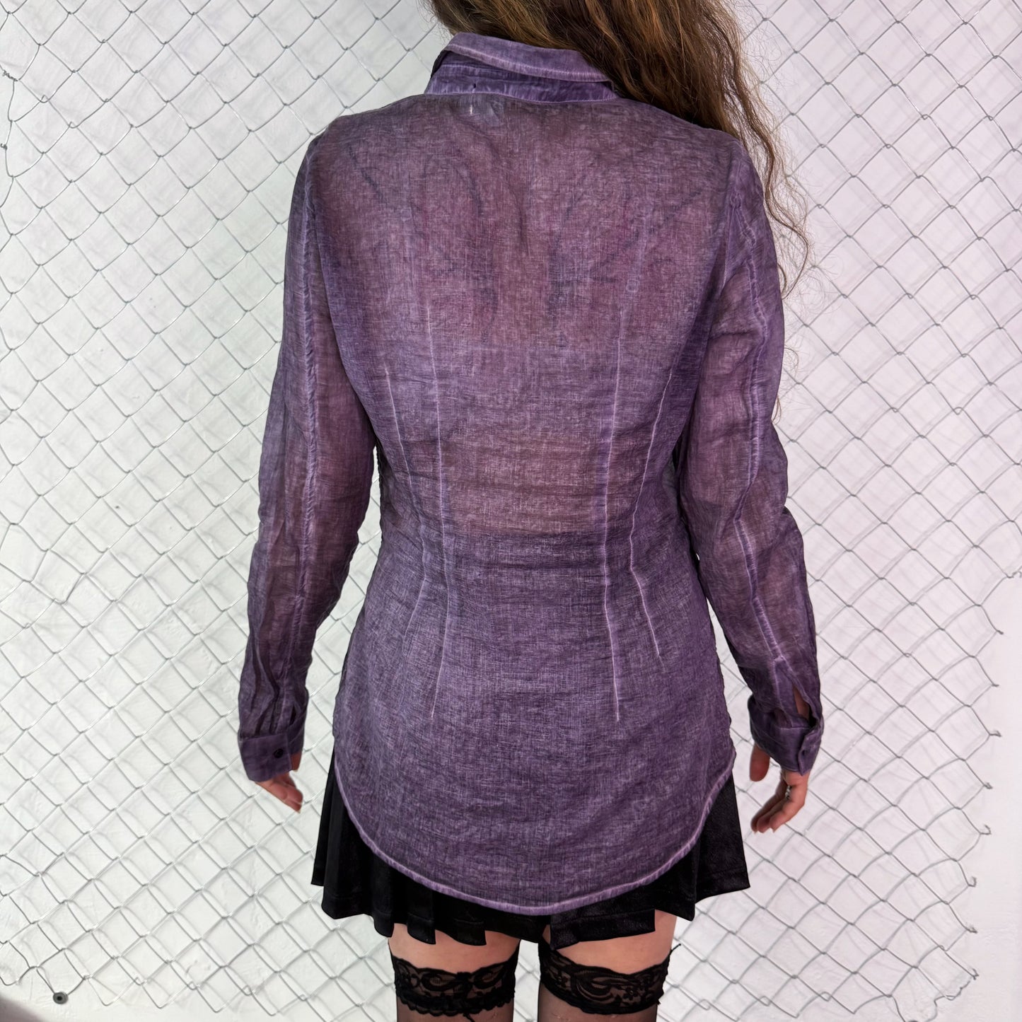 00’s whimsygoth see-through purple ruffle shirt 💜🌀