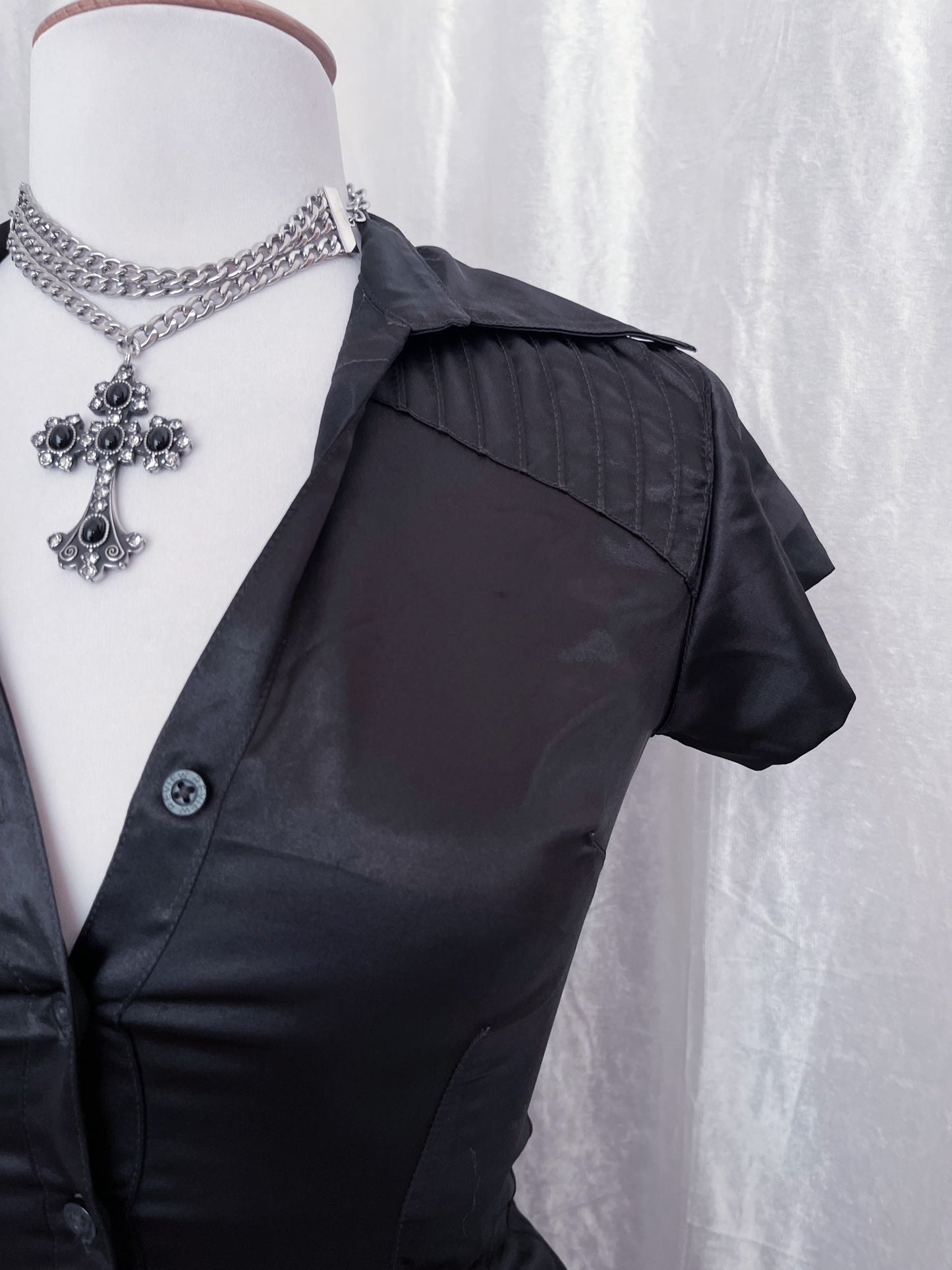 Dark coquette silky black top 🦇🎀