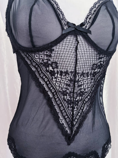 Hot black mesh lingerie corset top 🕸️