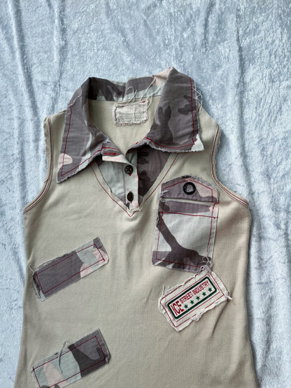 00’s/Y2K beige dress with denim details ✨