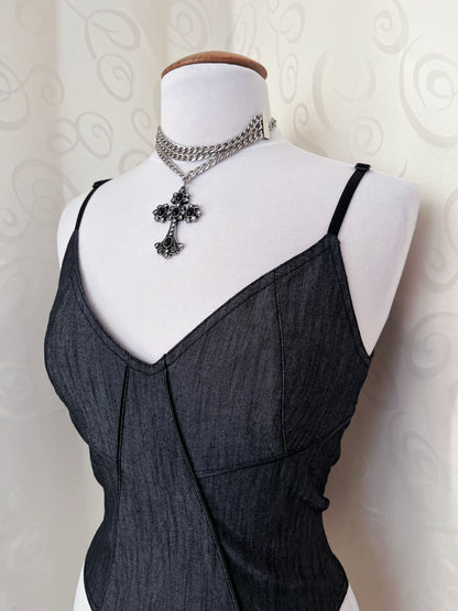 00’s iconic denim lace-up corset top 🖤🕷️