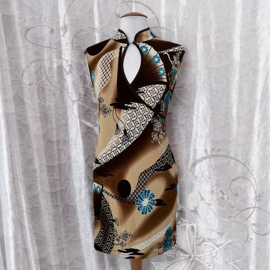 Beautiful beige & brown Qipao cheongsam dress 🦋