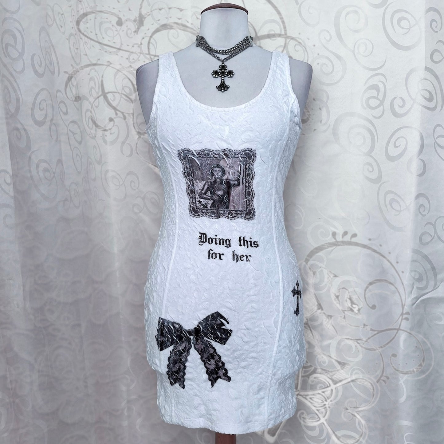 Joan of Arc Reworked Pimkie white embossed dress 🗡️♥️