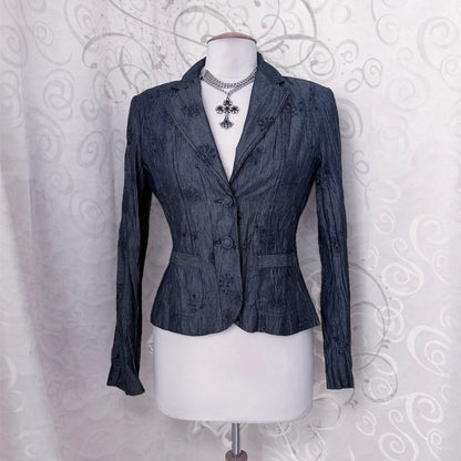 00’s whimsygoth striped & embroidered grey blazer 🌀🥀