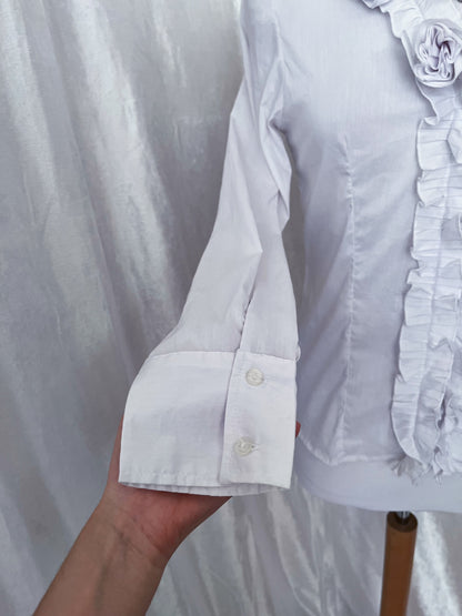 Gothic/Coquette white ruffle shirt with rose details 🌹🪽
