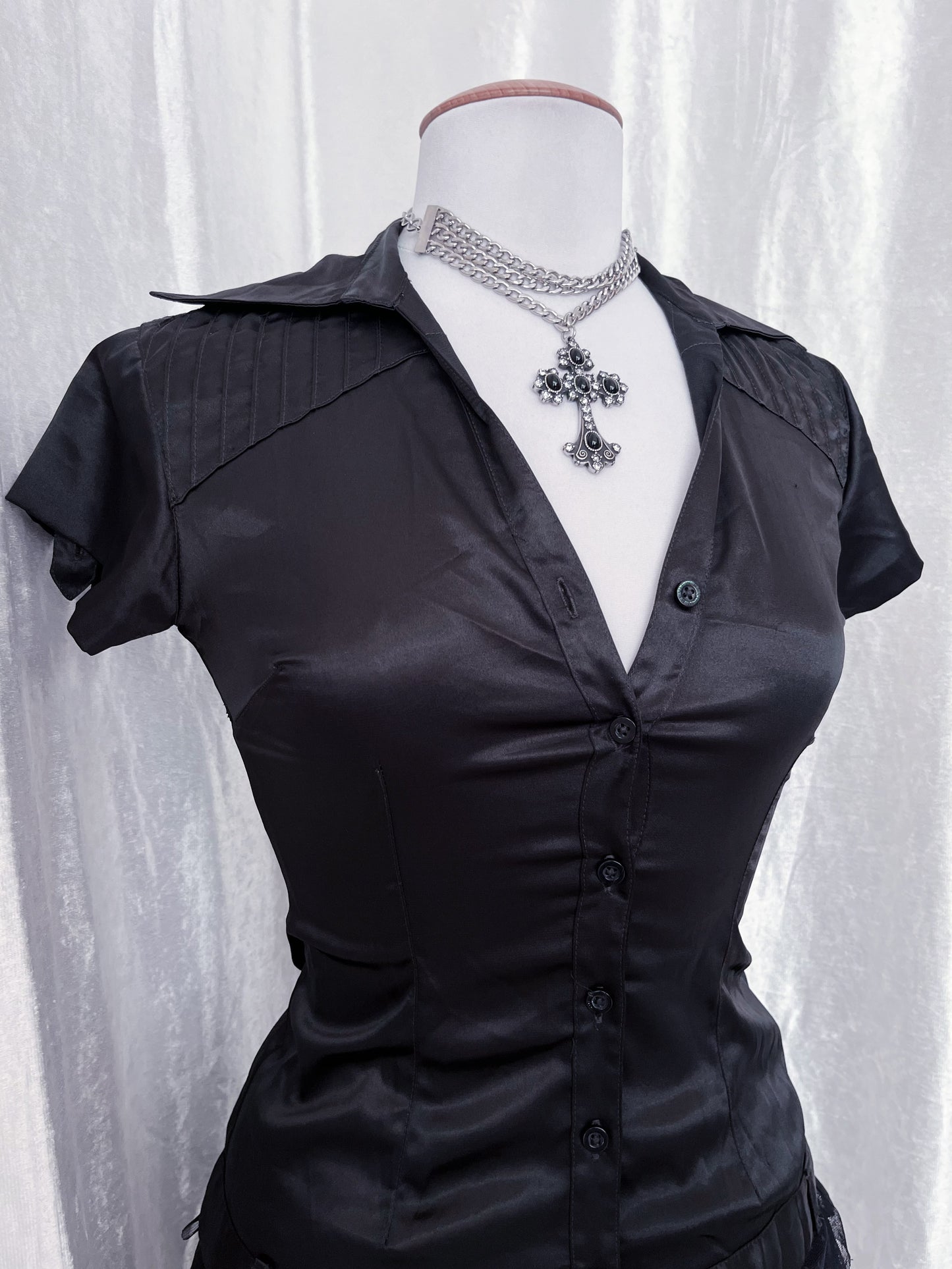 Dark coquette silky black top 🦇🎀