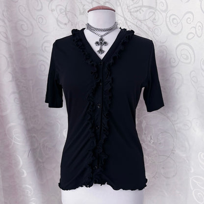 Gothic/Jirai Kei style ruffle black shirt with short sleeves 🦇
