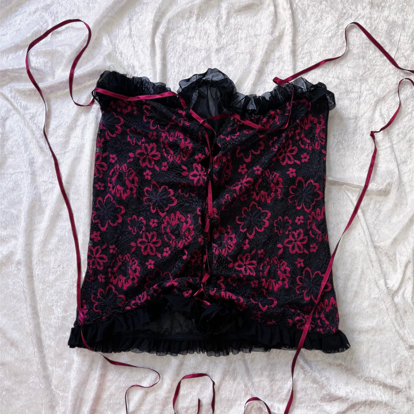 Dark gothic see-through lace & mesh lace-up top 🦇