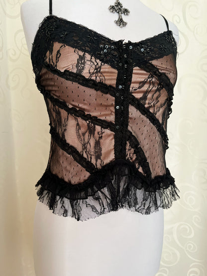 00’s whimsygoth lace corset top 🖤🌀