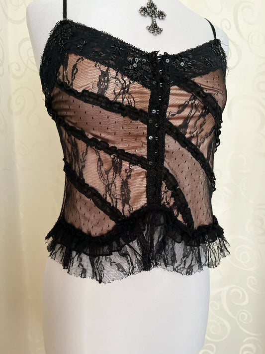 00’s whimsygoth lace corset top 🖤🌀