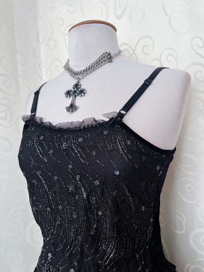 00’s deadstock dark whimsy sequin & velvet top 🌀🦇