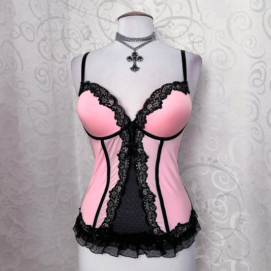 Dark coquette pink corset top with lace details 🎀🕷️