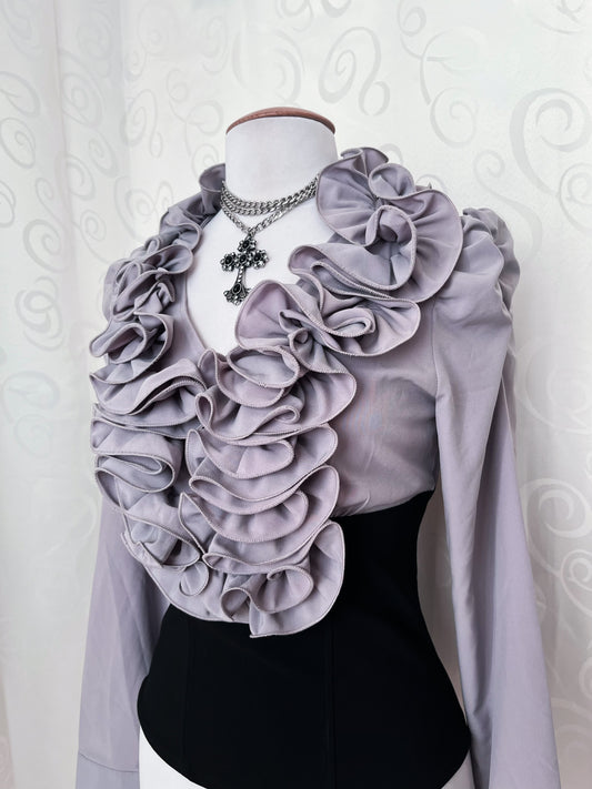Gothic Jirai Kei style boned ruffle shirt 🦇🌀