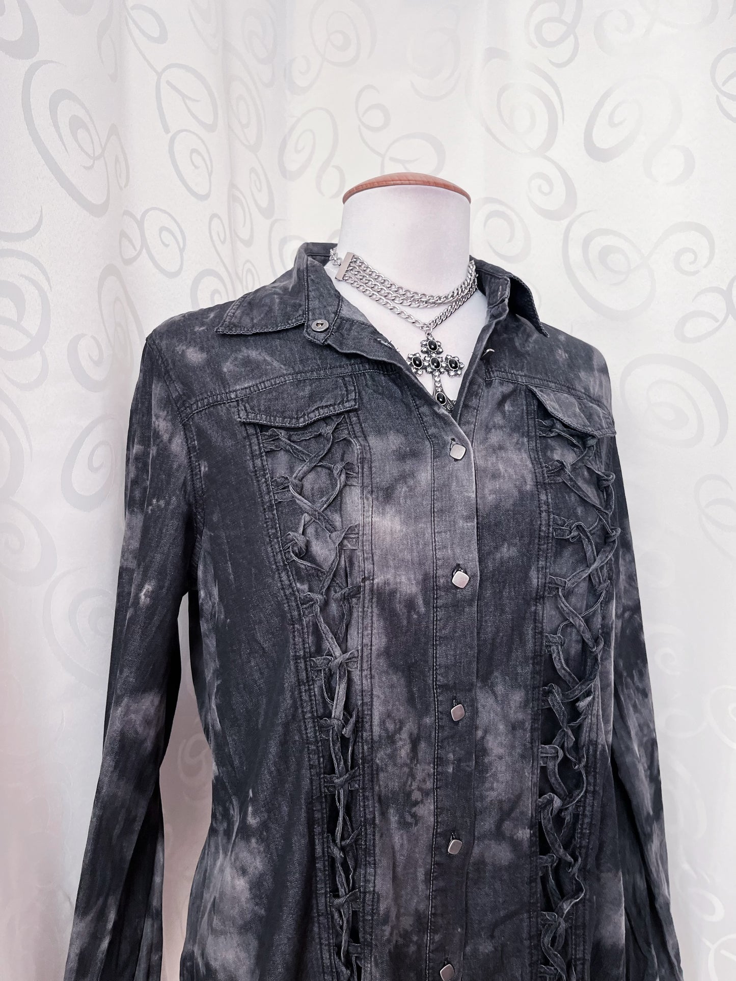 Rock Rebel light denim lace-up shirt 🕷️🦇