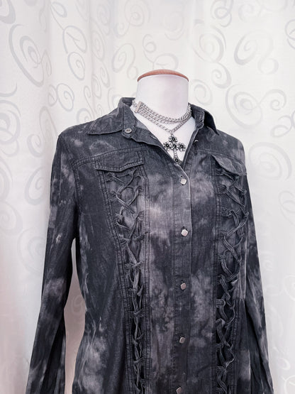 Rock Rebel light denim lace-up shirt 🕷️🦇