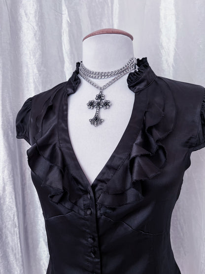 Gothic coquette black ruffle shirt 🎀
