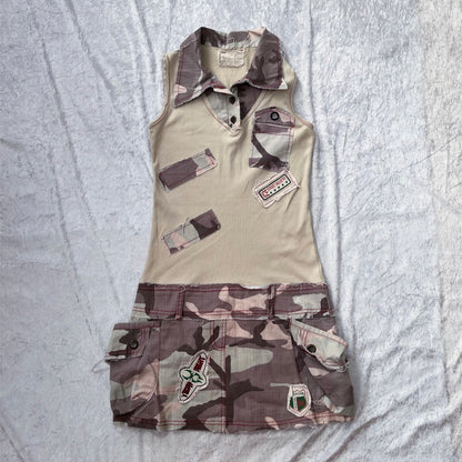 00’s/Y2K beige dress with denim details ✨