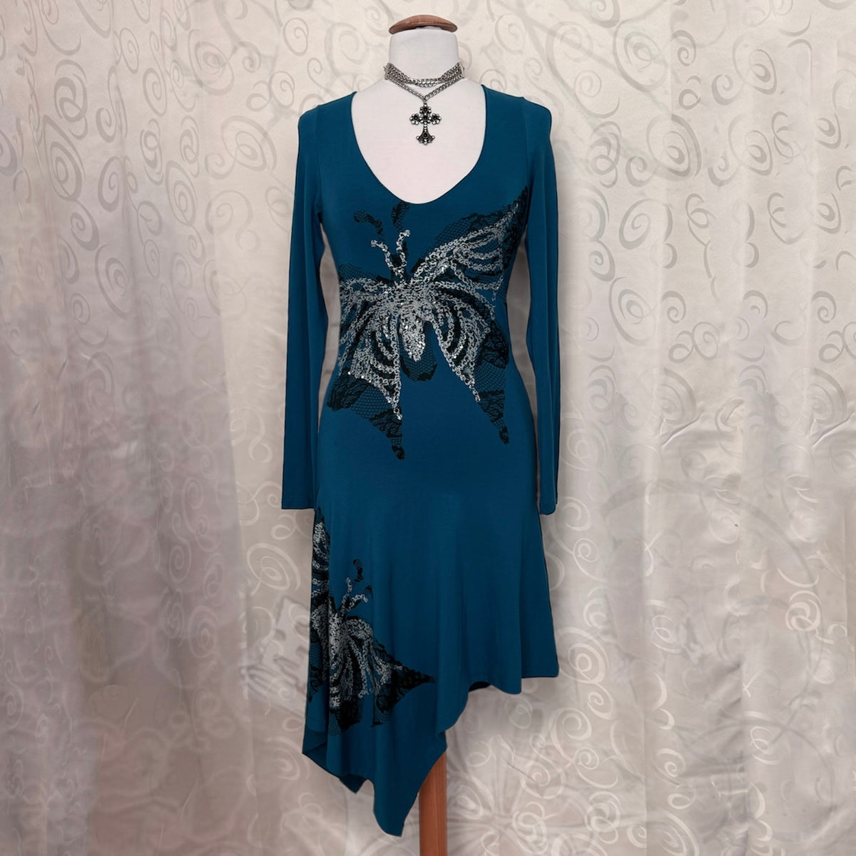 00’s Fairy butterfly design teal dress 🦋