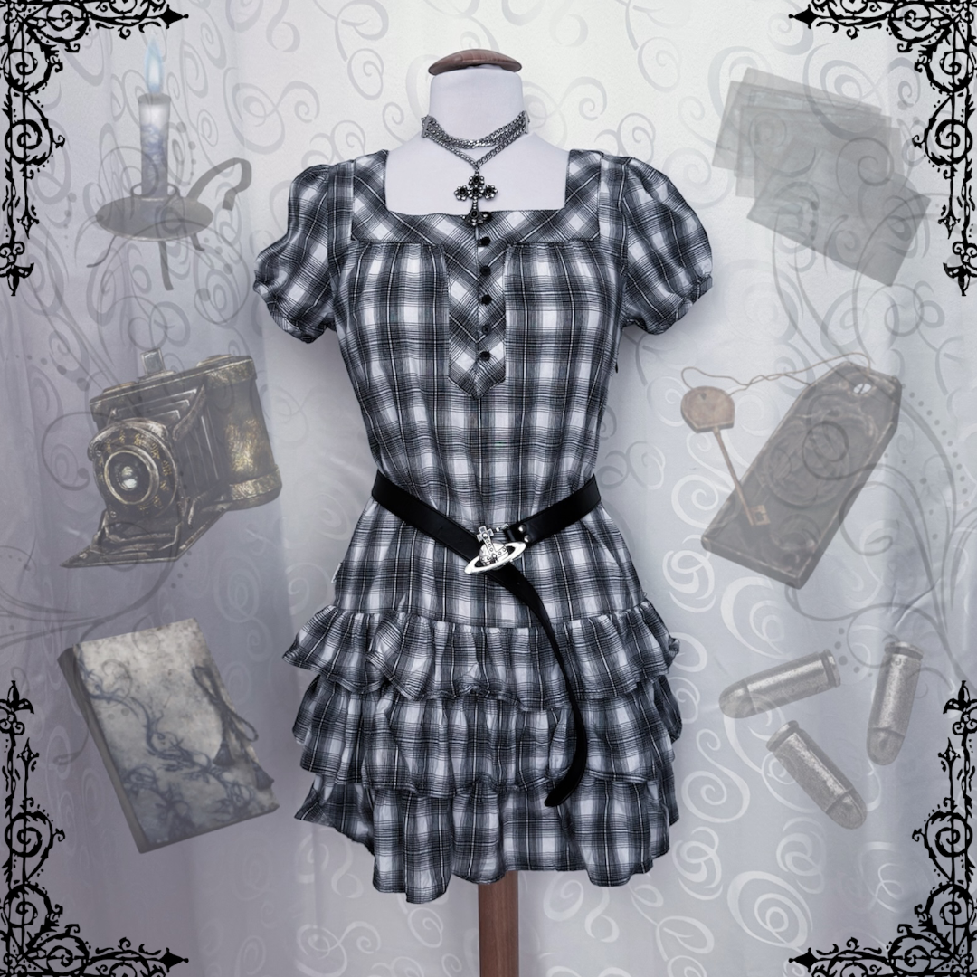Horror Protagonist/Dark Coquette plaid mini dress 🎞️🗝️