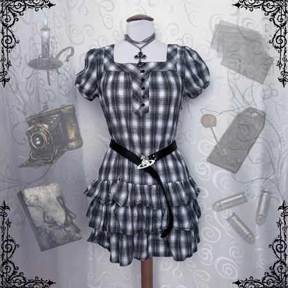 Horror Protagonist/Dark Coquette plaid mini dress 🎞️🗝️