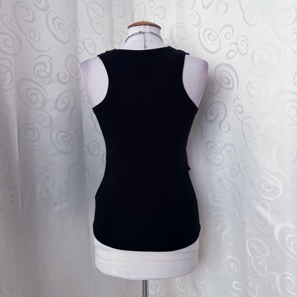 00's Dark coquette tank top with sewn vest effect 🦷