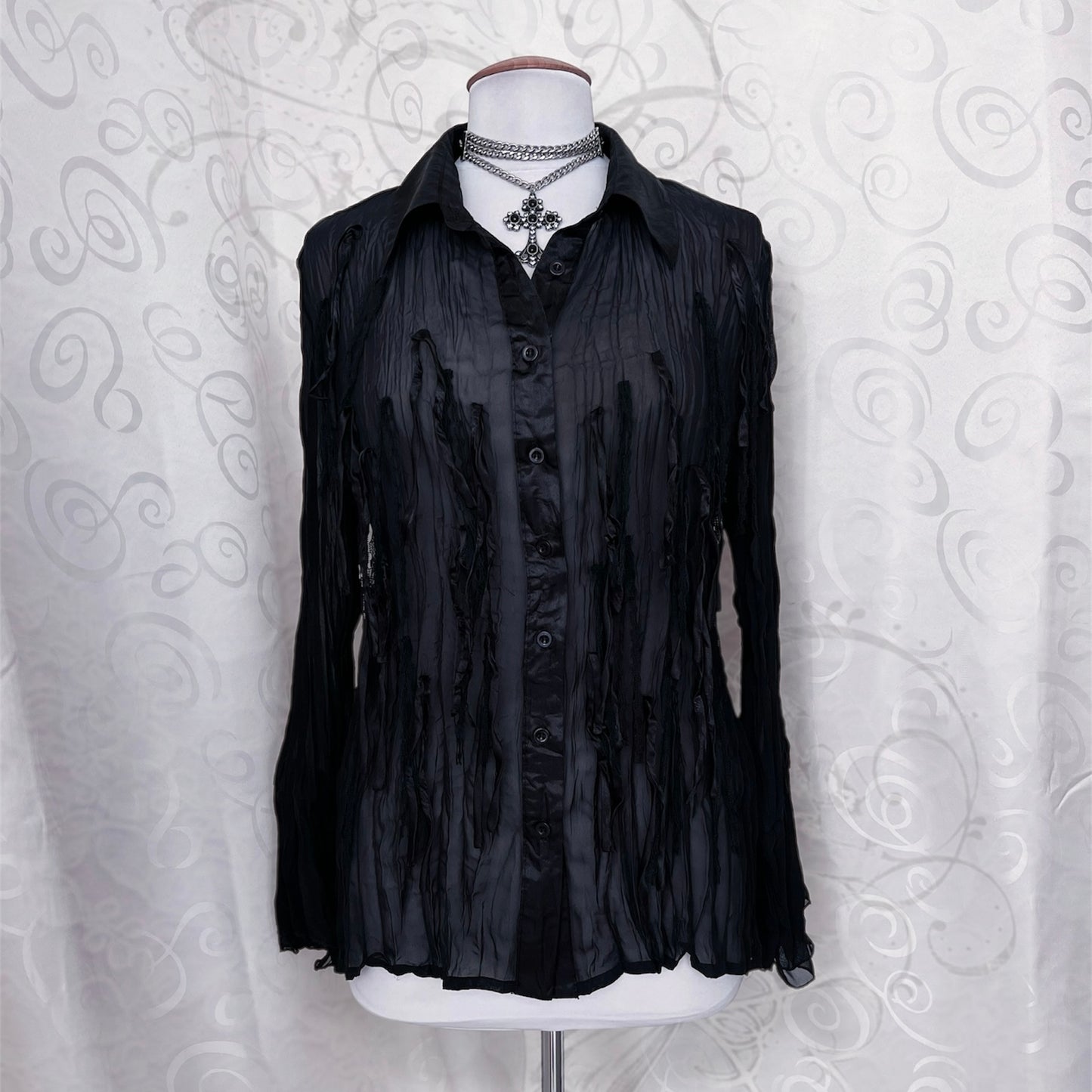 00’s whimsygoth black mesh shirt 🕷️🦇