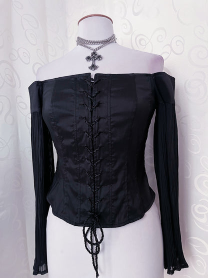 00’s Gothic Vivien Caron lace-up corset with mesh sleeves 🕷️