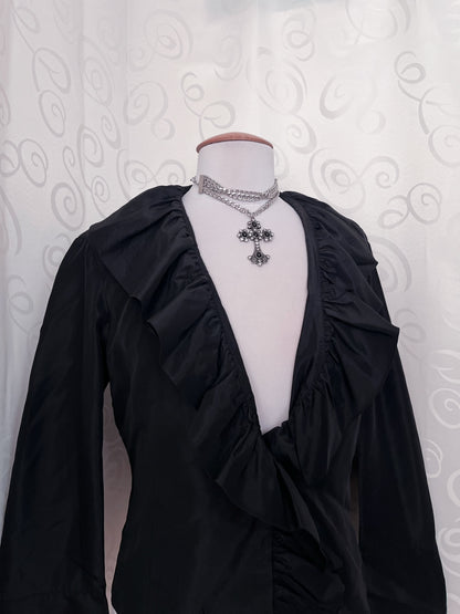 00’s gothic ruffle shirt/cardigan 🌀🕷️