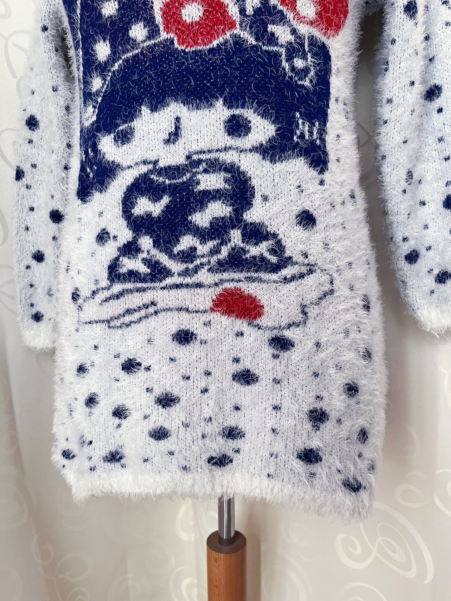 Cutest Twee faux fur polka sweater with little mushroom girl 🍄🍄‍🟫
