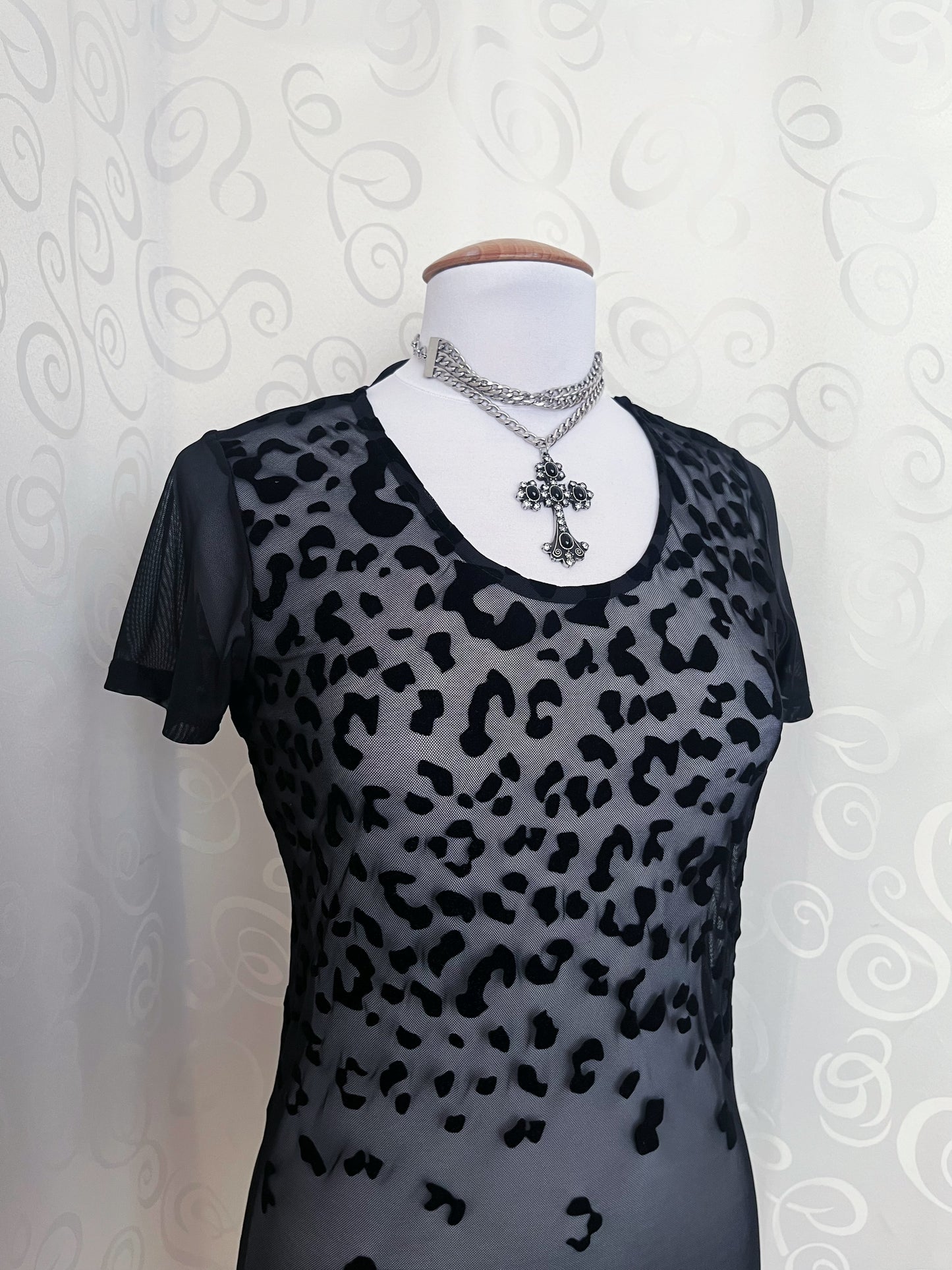Alt mesh black tee with with embossed velvet animal print detail 🐾