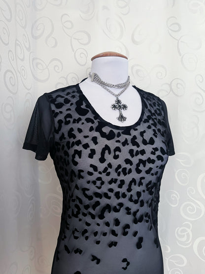 Alt mesh black tee with with embossed velvet animal print detail 🐾