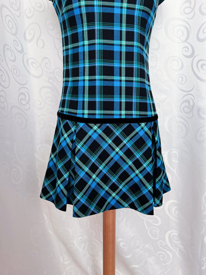 00's tartan blue dress with velvet & plaid details 💀🌀