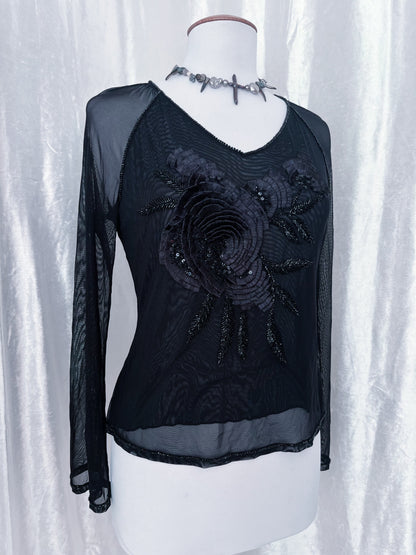 Nicowa whimsy fairy mesh top with beaded & flower details 🌹