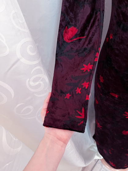 00’s Asian Style/Qipao velvet floral dress❤️🌺