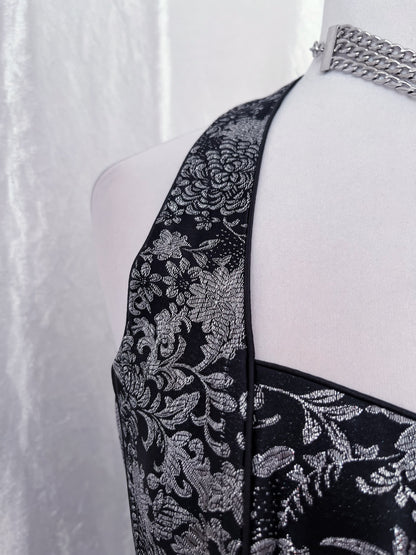 Gothic halter silver corset with lace-up detail 🩶🦇