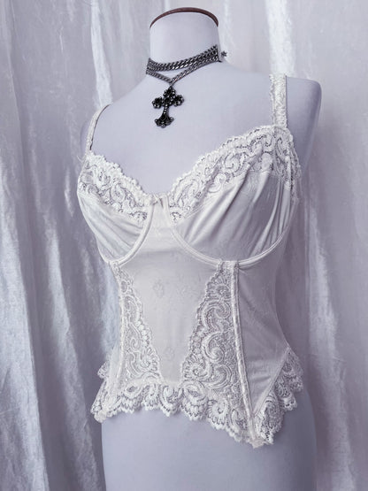 00’s angelic white lingerie corset with embossed & lace details 🪽