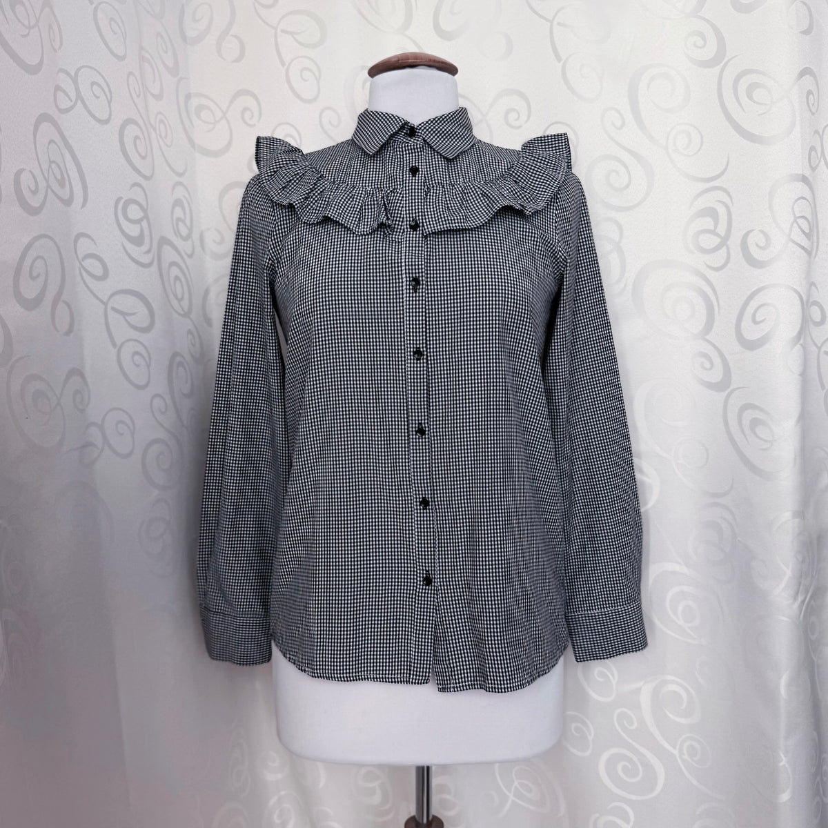 Gothic Victorian/Jirai key style checked ruffle shirt 🦇
